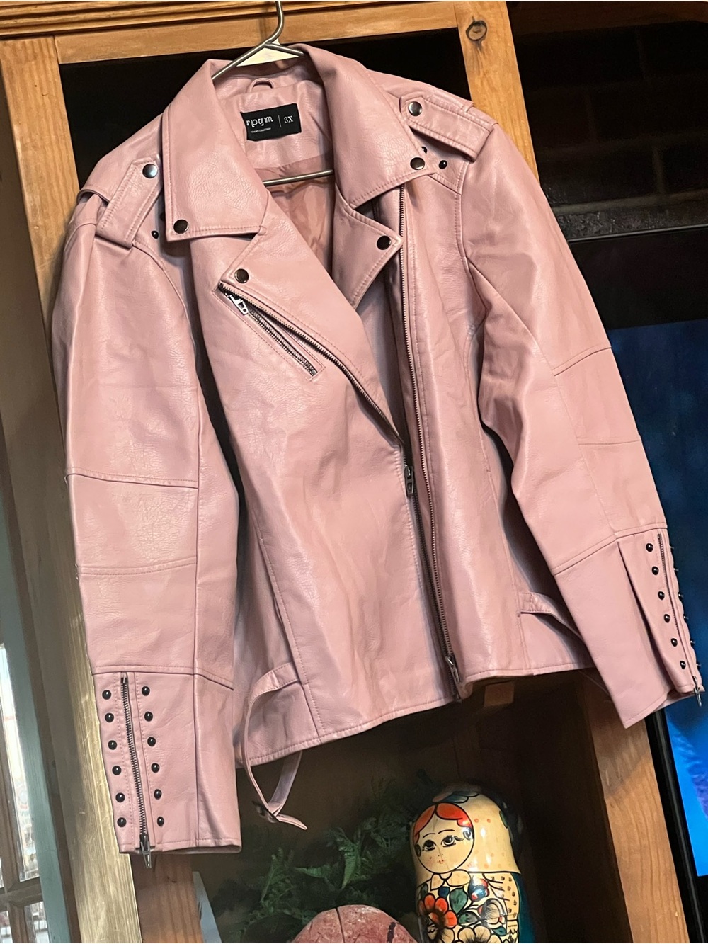 Dusty Pink Faux Leather Biker Jacket